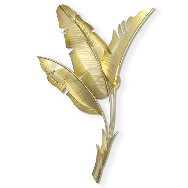 Banana Leaf Vertical Gold Face Right Stainless Steel Metal Wall Art