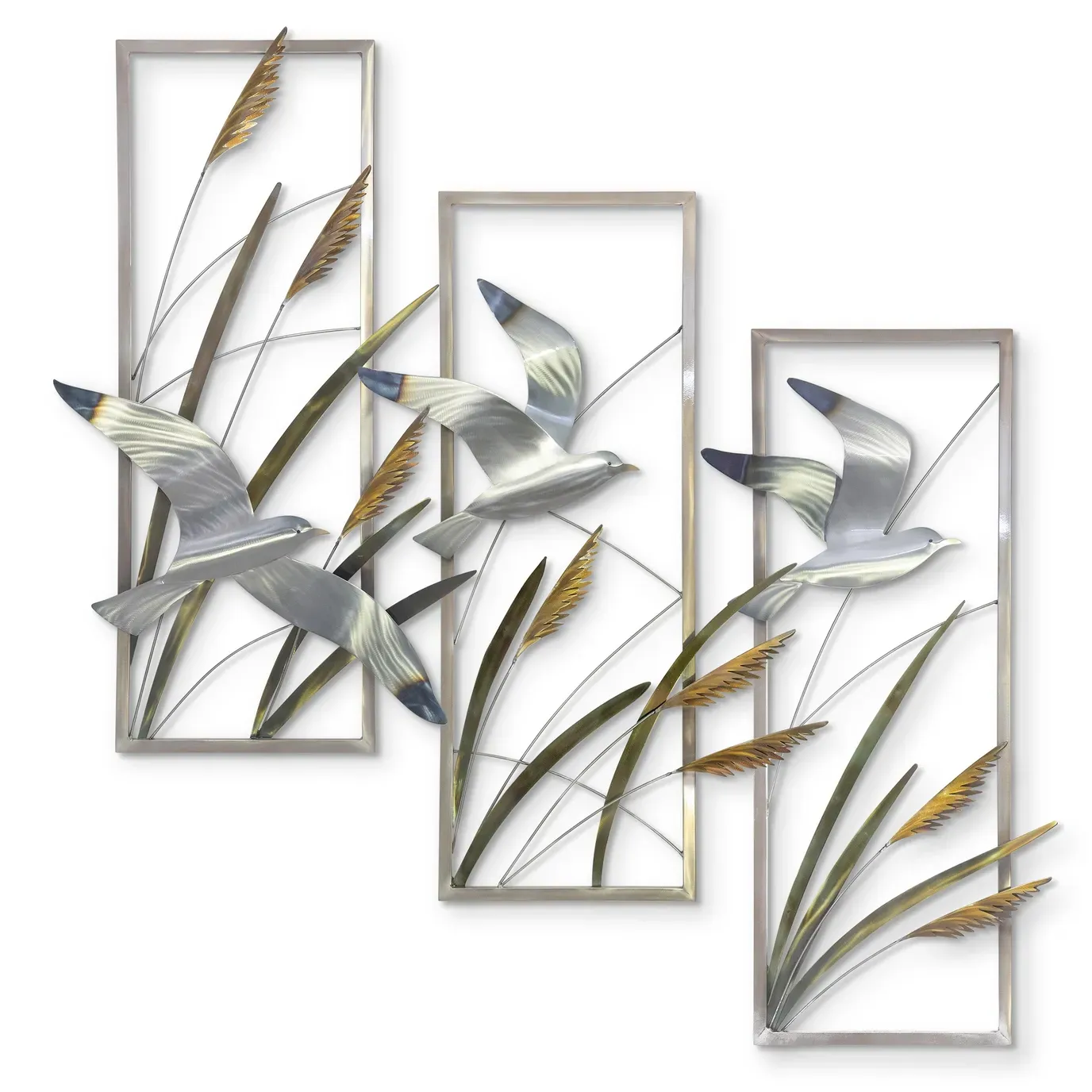 Seagulls & Sea Oats Triptych set/3 Stainless Wall Art