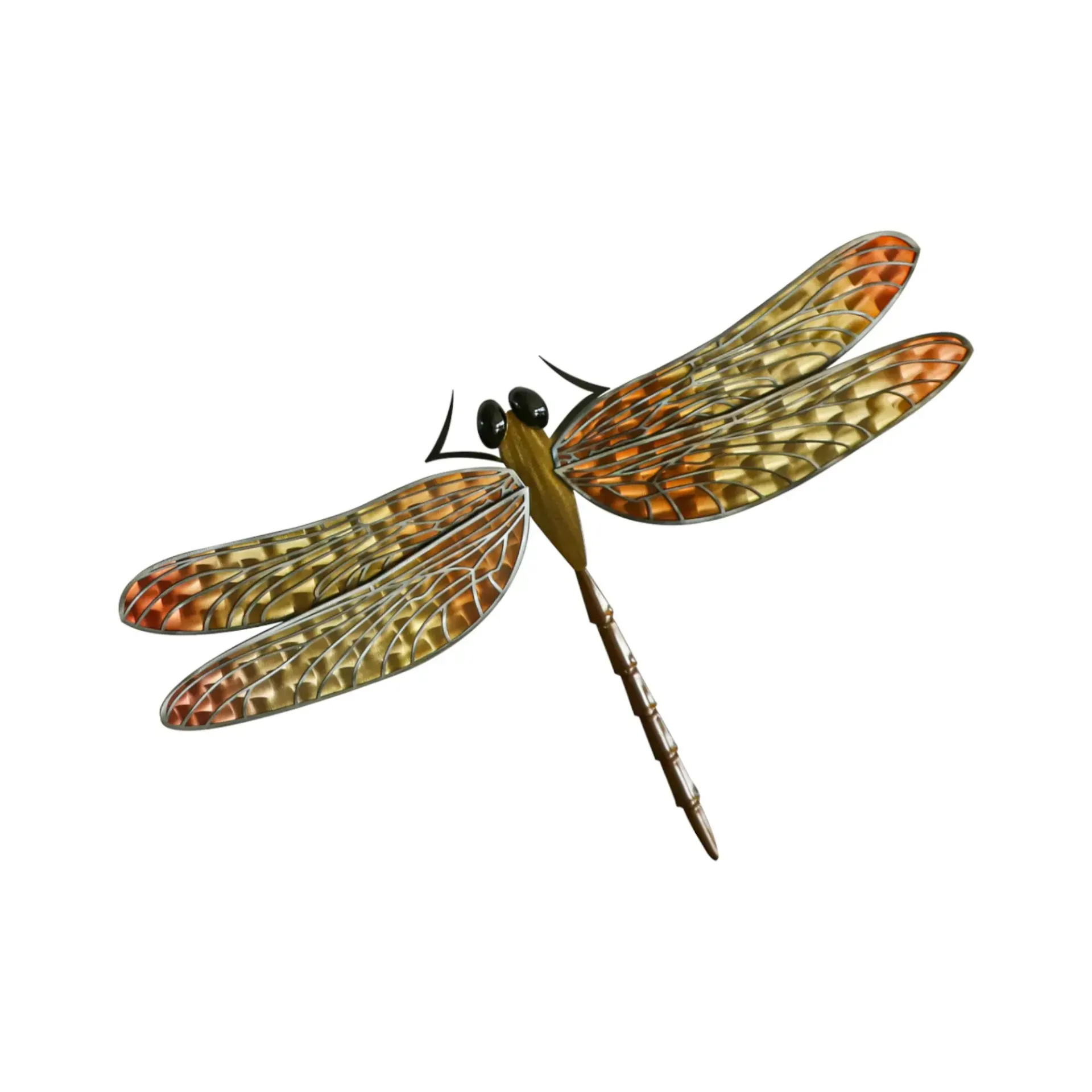 Dragonfly 3 Orange/Sage/Brown Stainless Steel Metal Wall Art