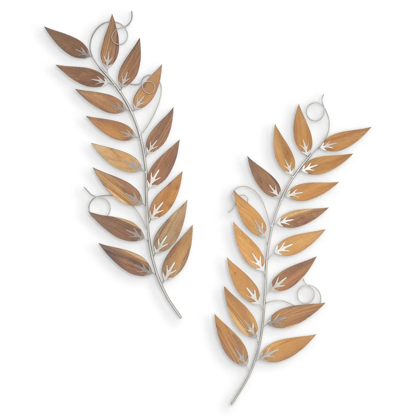 Elegant Vine Pair Teak/Stainless Steel Wall Art