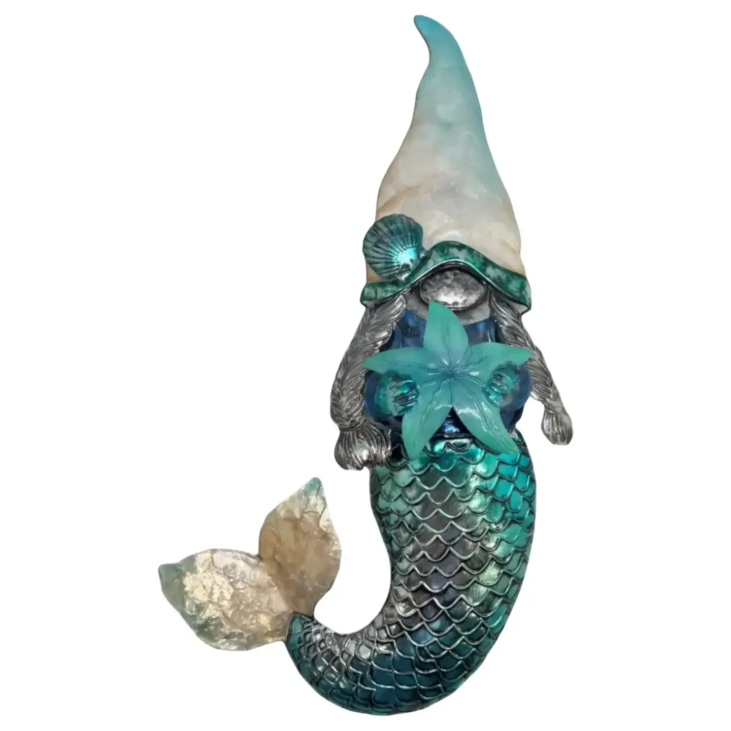 Blue & White Capiz Mermaid Gnome Wall Art KK BWC-32GN