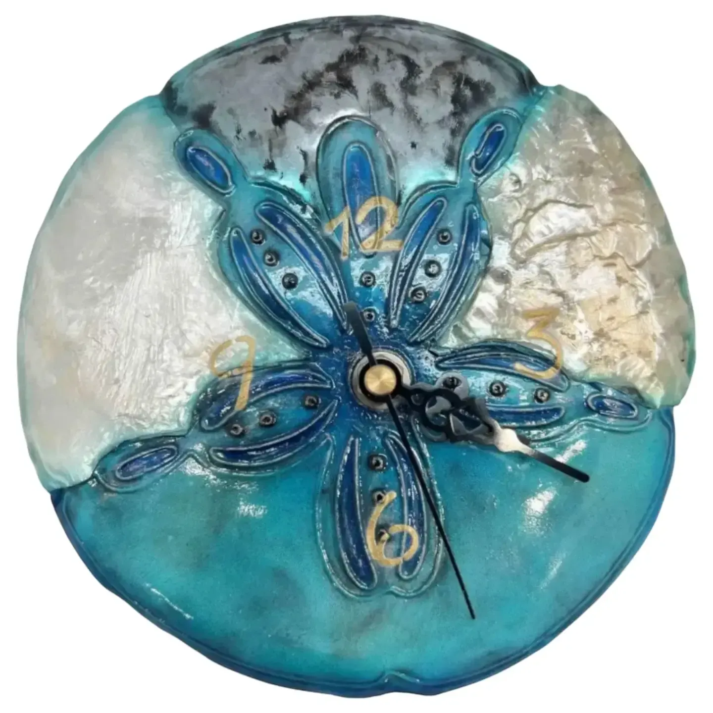 Blue & White Capiz Wall Clock - Sand Dollar KK BWC-36SDCLK