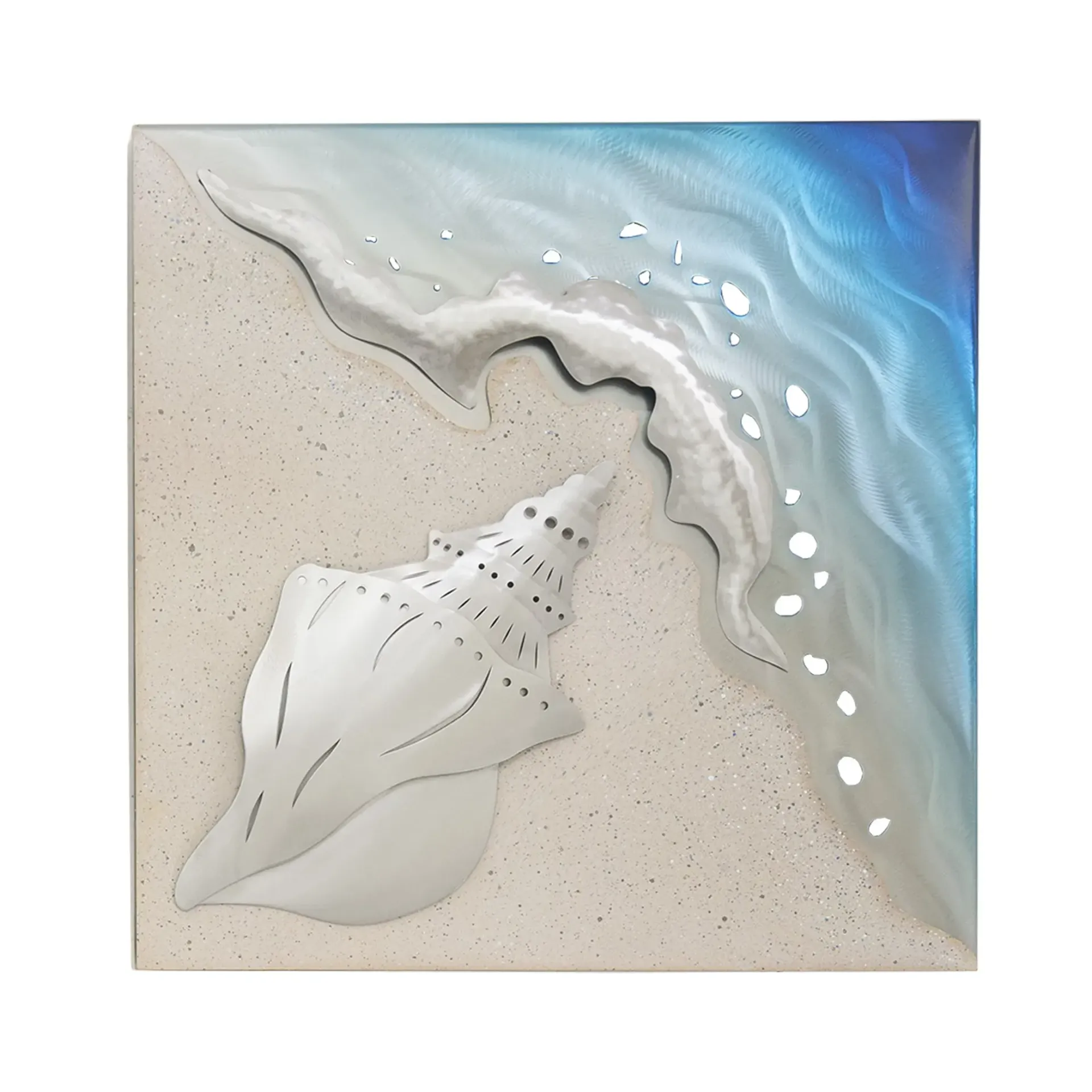 Conch Shell on Square Stainless Steel Wall Art