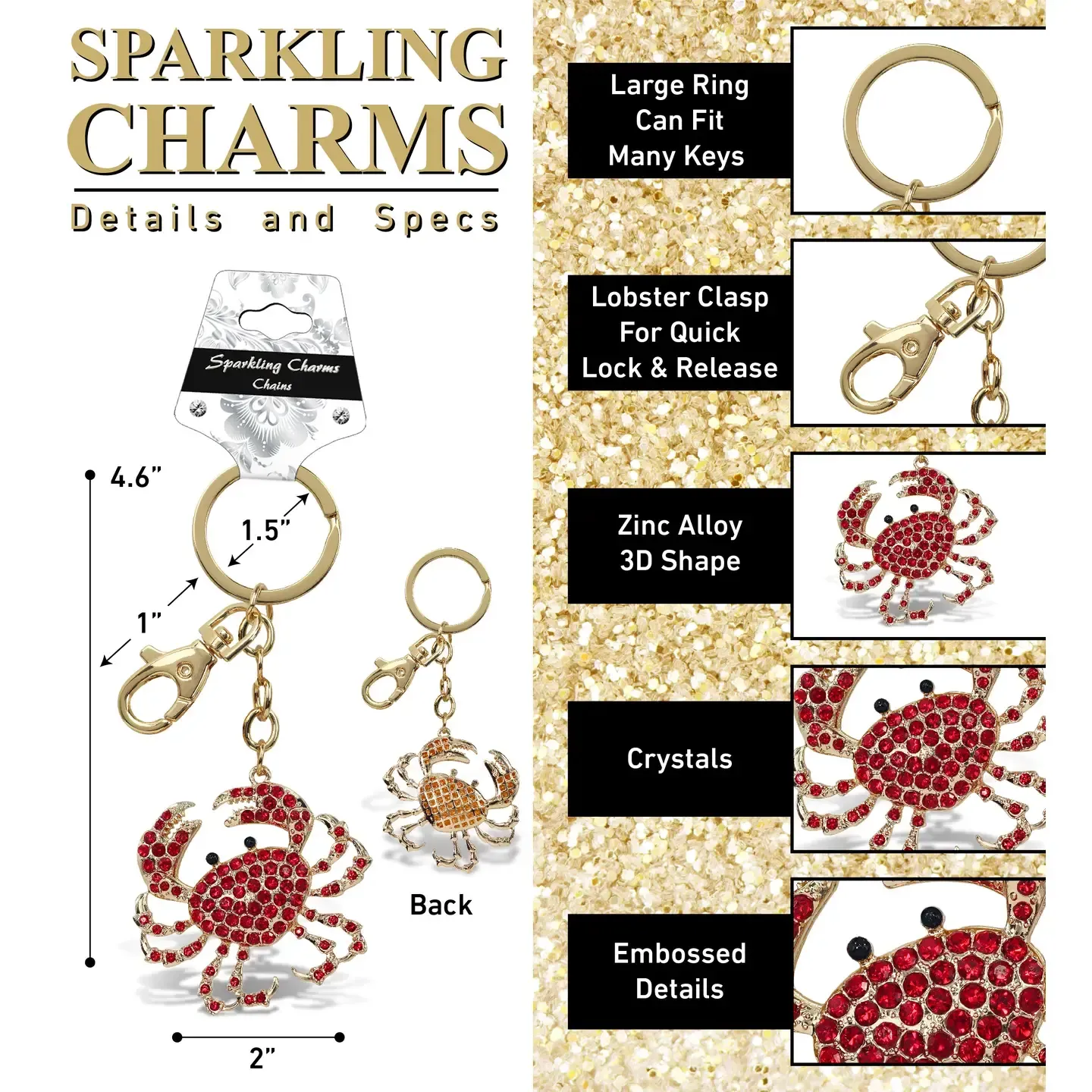 Gold Sparkling Charms Crab