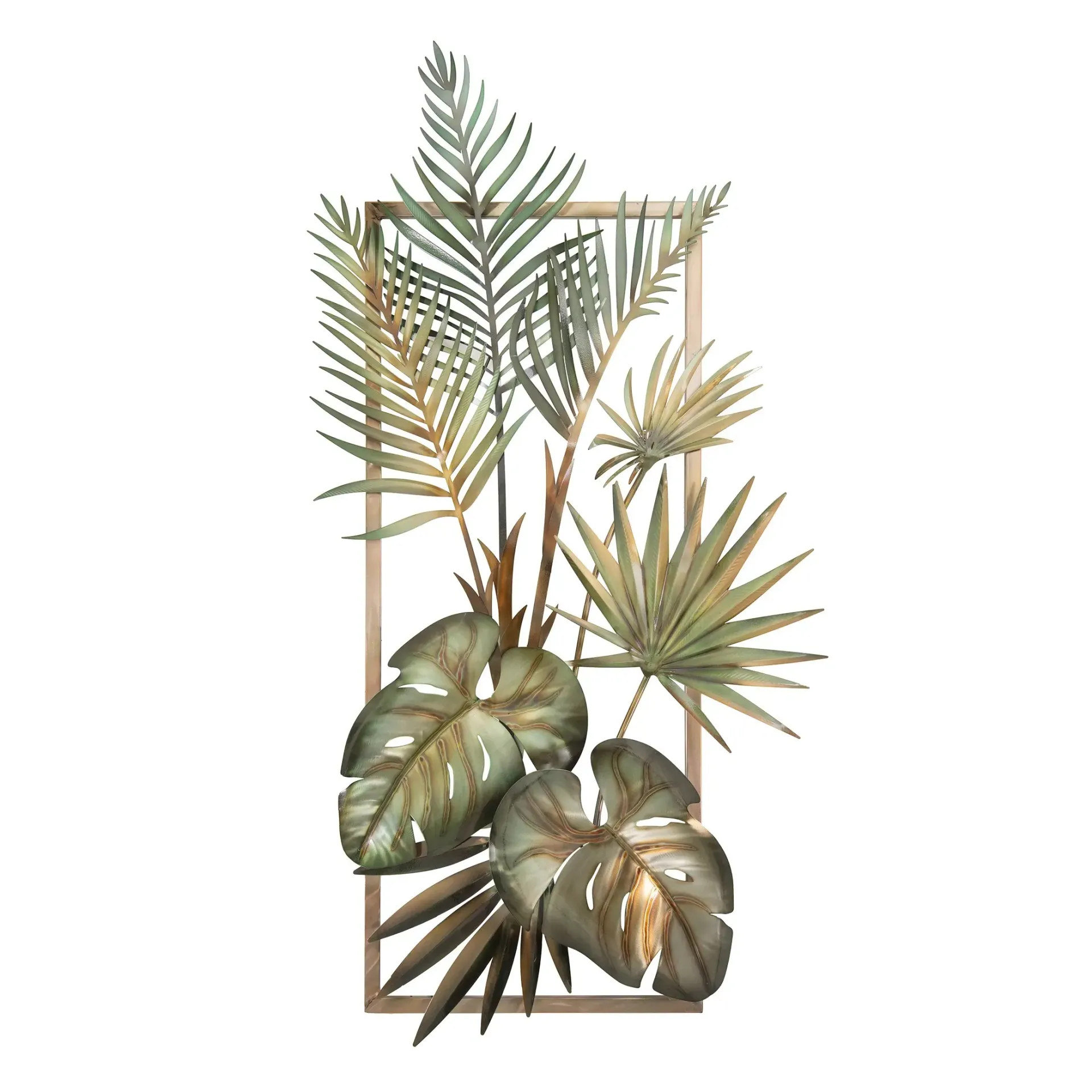 Tropical Foliage Frame II Stainless Steel Metal Wall Art