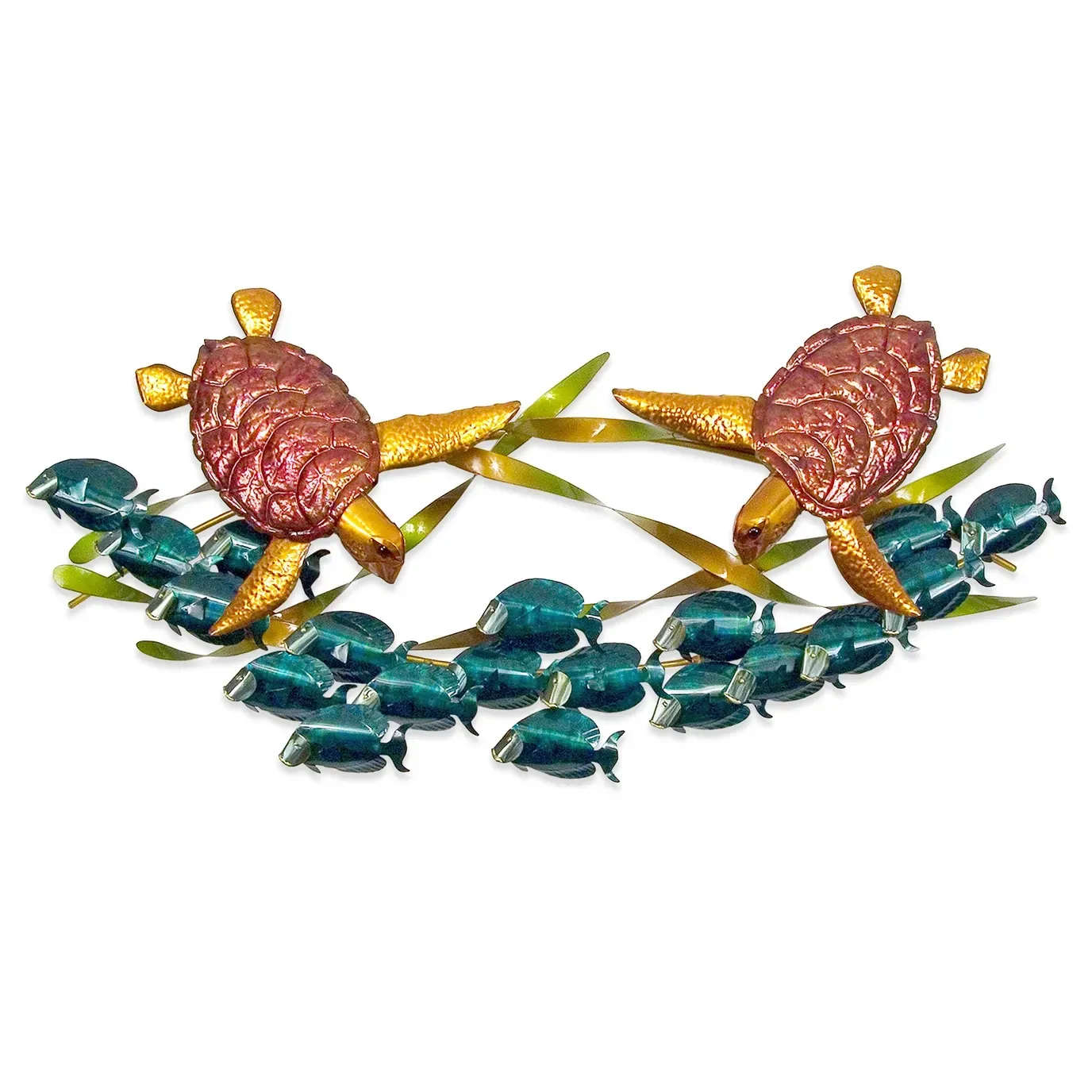 Sea Turtle Frolic Turtles and Blue Tangs Metal Wall Art