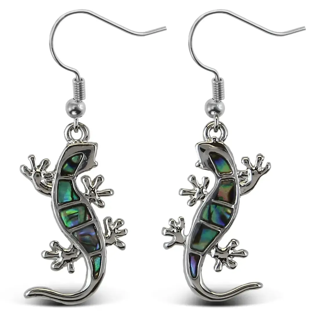 Aqua79 Jewelry Earrings Dangle Post Fish Hook Natural Paua Gecko