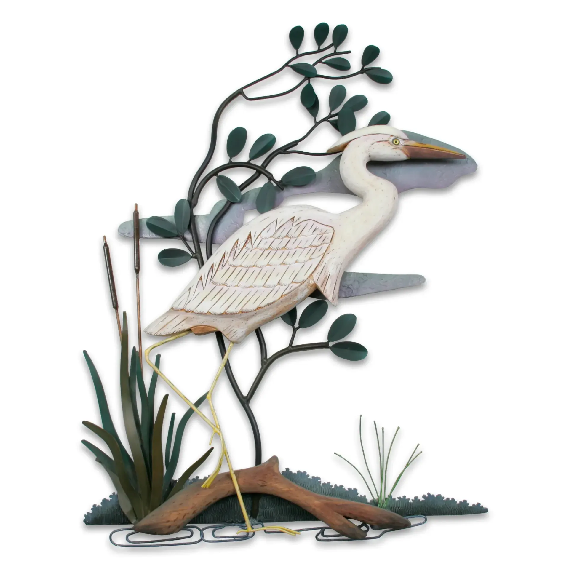 White Heron (Face Right) Metal/Wood Wall Art