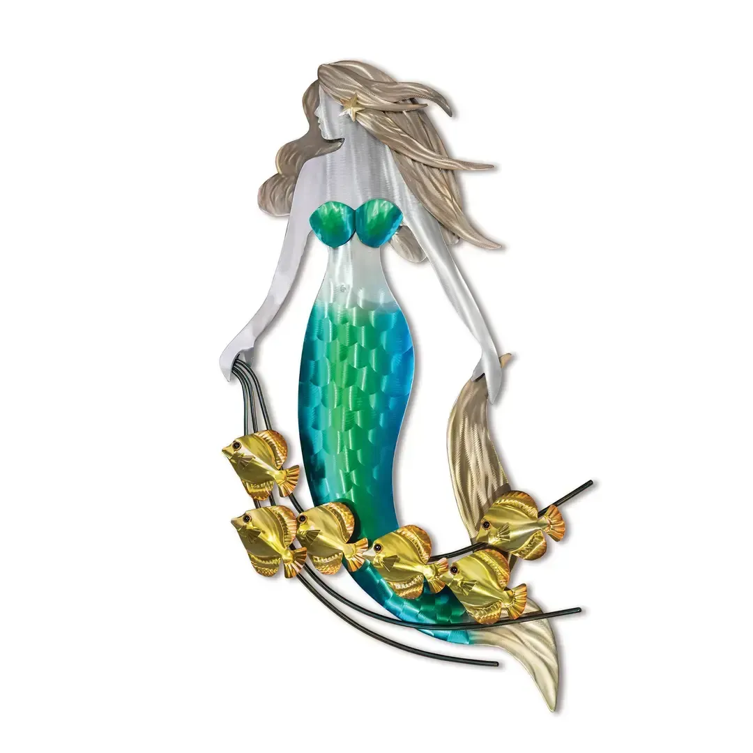 Mermaid W/ Friends Vertical Stainless Steel Metal Wall Art