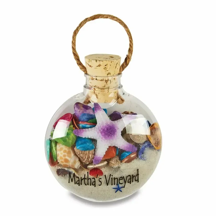 Sand/Shells Round Flat Plastic Hanging Bottle Ornament KK SSG-48