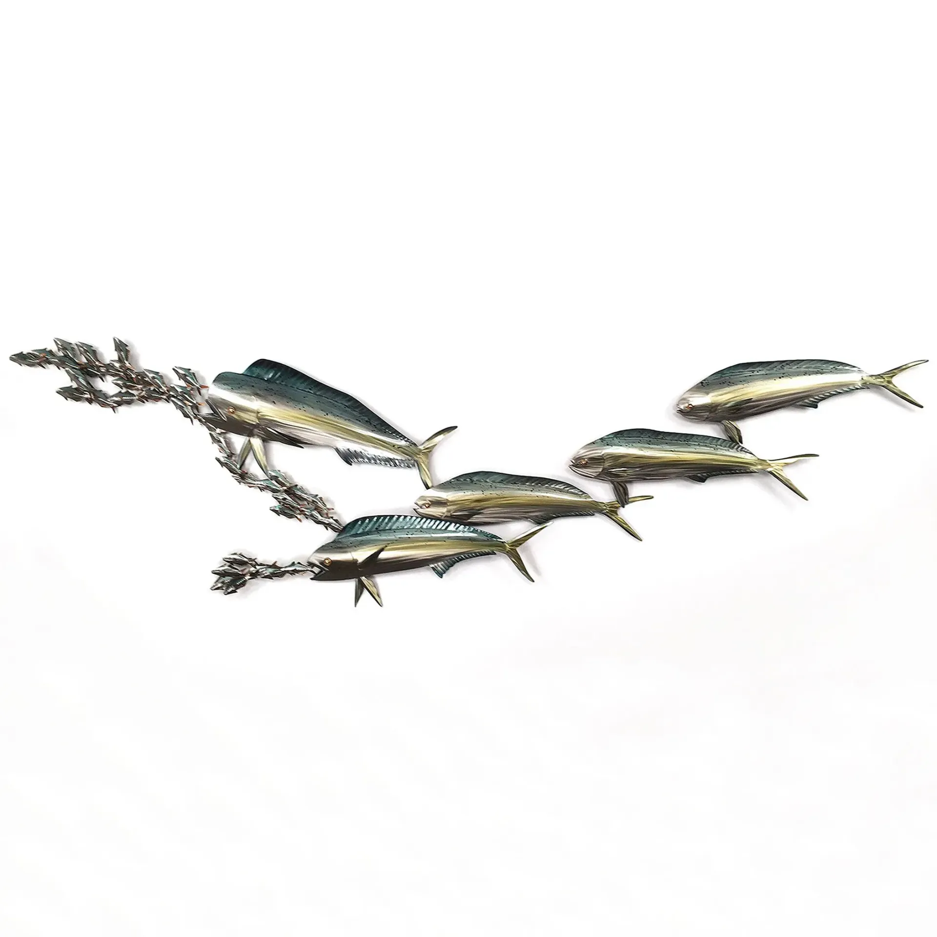 Mahi-mahi School Of 5 w/ Sardines Stainless Steel Wall Art