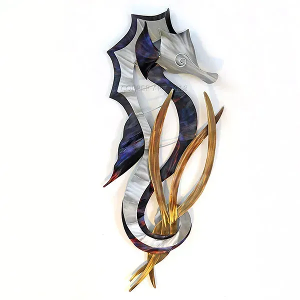 Seahorse Head Down Stainless Steel Wall Art
