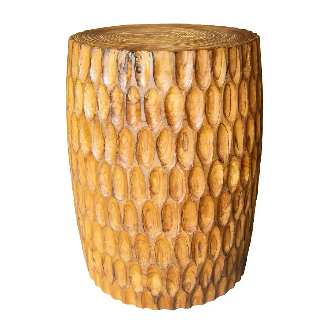 Teak Round Stool w/Finishing Rustic