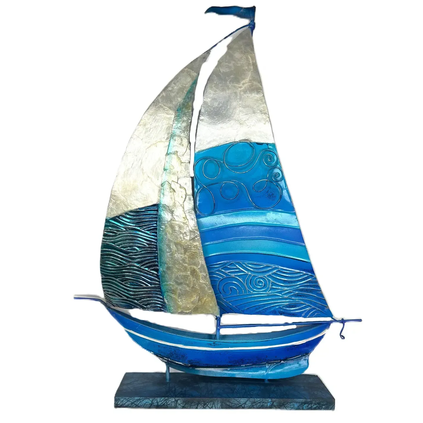 Sailboat Blue & White Capiz Tabletop KK BWC-SB