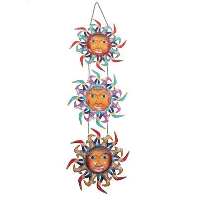 Colorful Metal Triple Suns Wall Decor 46 1/2