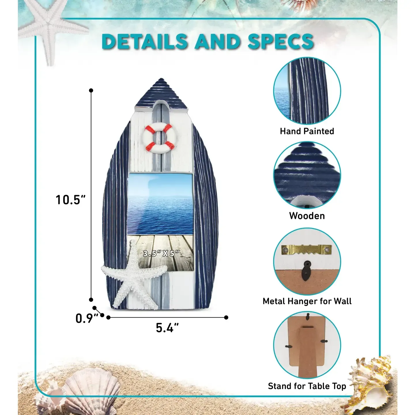 Nautical Decor - Blue Stripes Boat Frame Lg 3.5x5