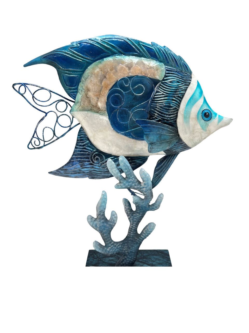 Blue & White Capiz Tabletop - Fish KK BWC-F