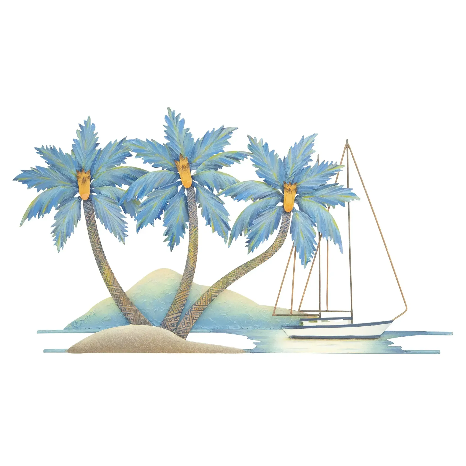 Palms Medium Blue Tropical Metal Wall Art