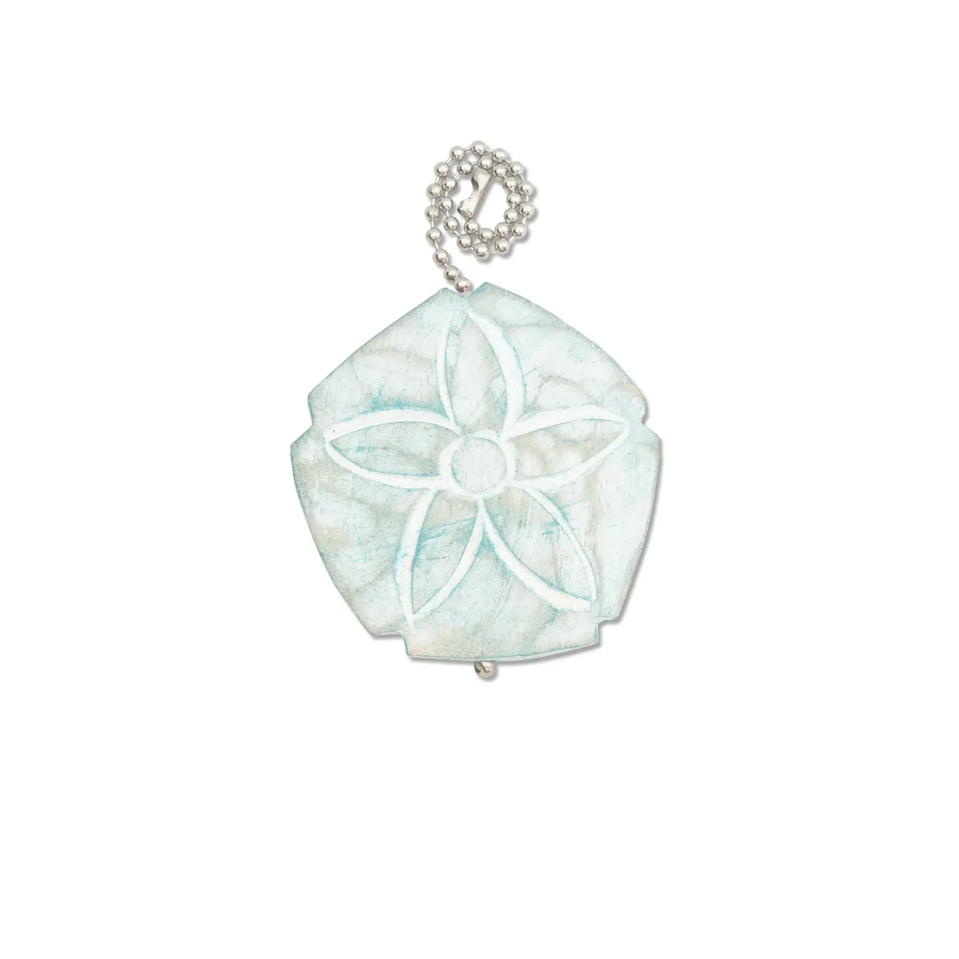 Aqua color Sand Dollar-shaped Fan Pull with a silver chain