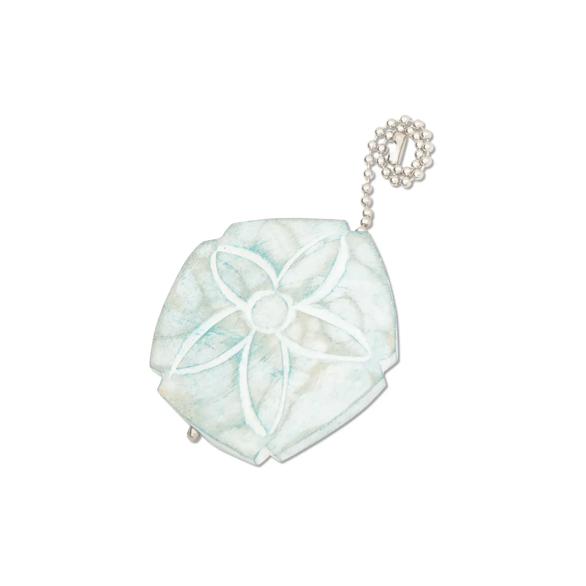 Aqua color Sand Dollar-shaped Fan Pull with a silver chain