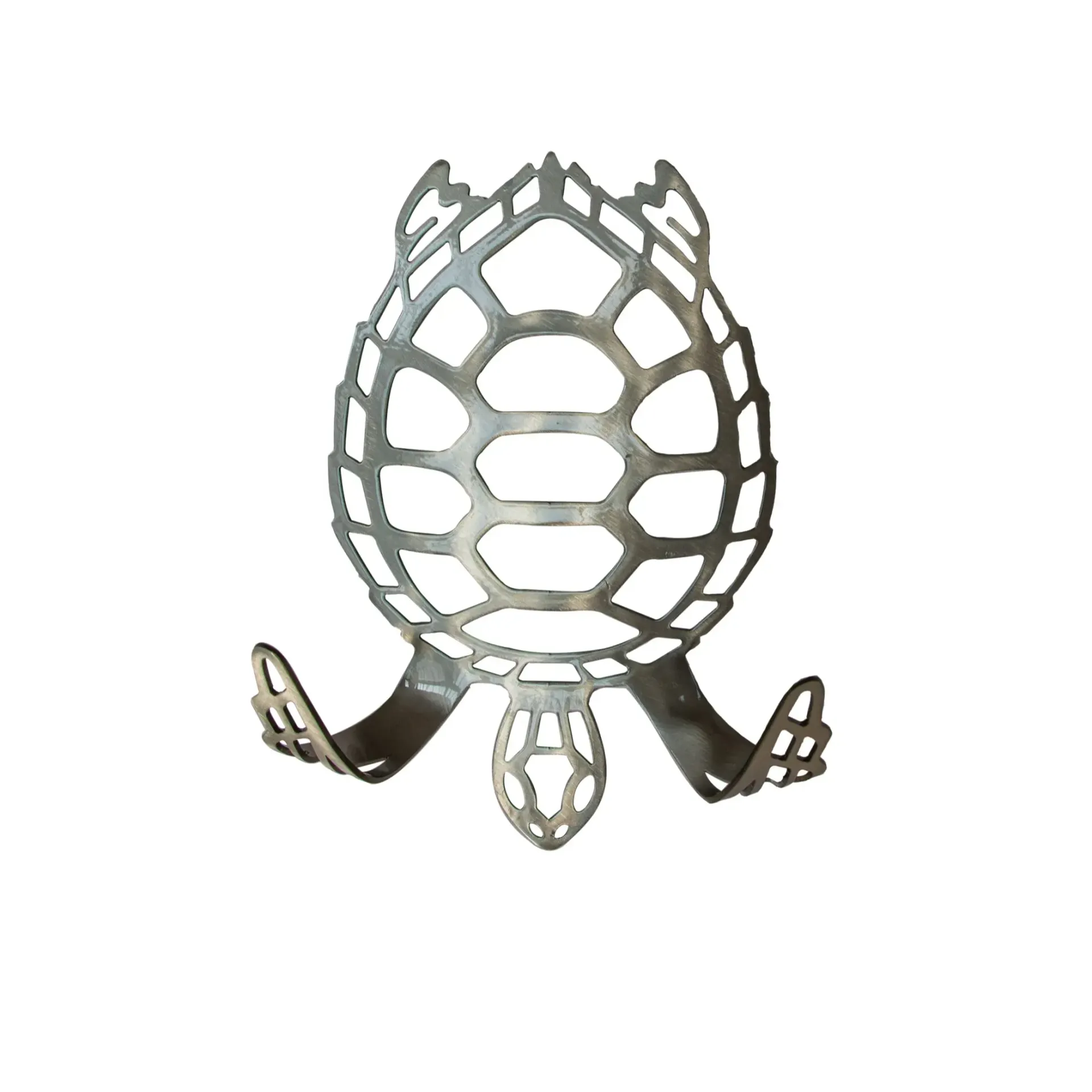 Stainless Steel turtle-shaped indoor/outdoor hook with cutout shell pattern and dangling legs