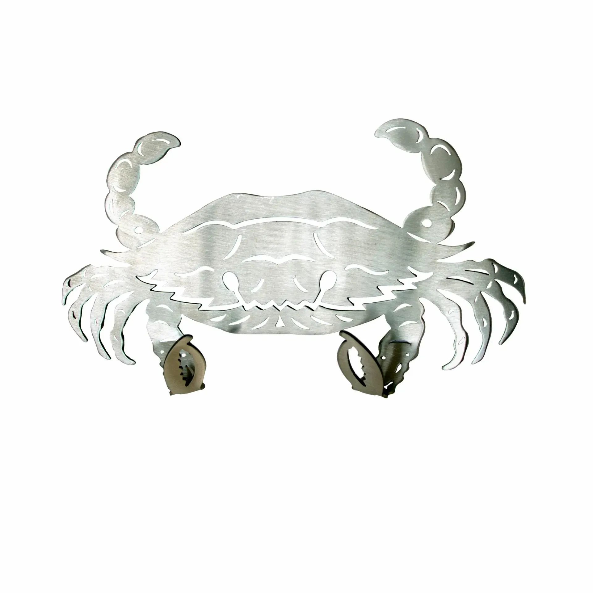 Metal hook shaped like a crab with raised claws isolated Stainless Steel