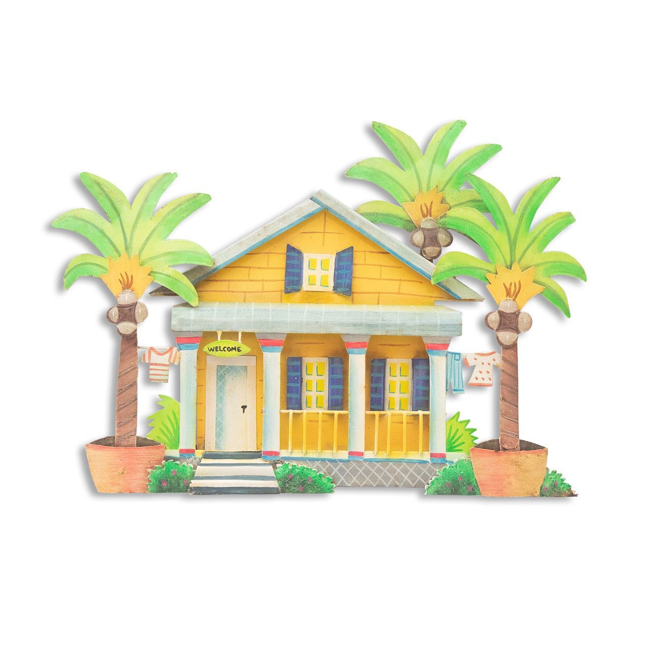 Yellow Caribbean House Metal Wall Art Patio/Lanai Safe