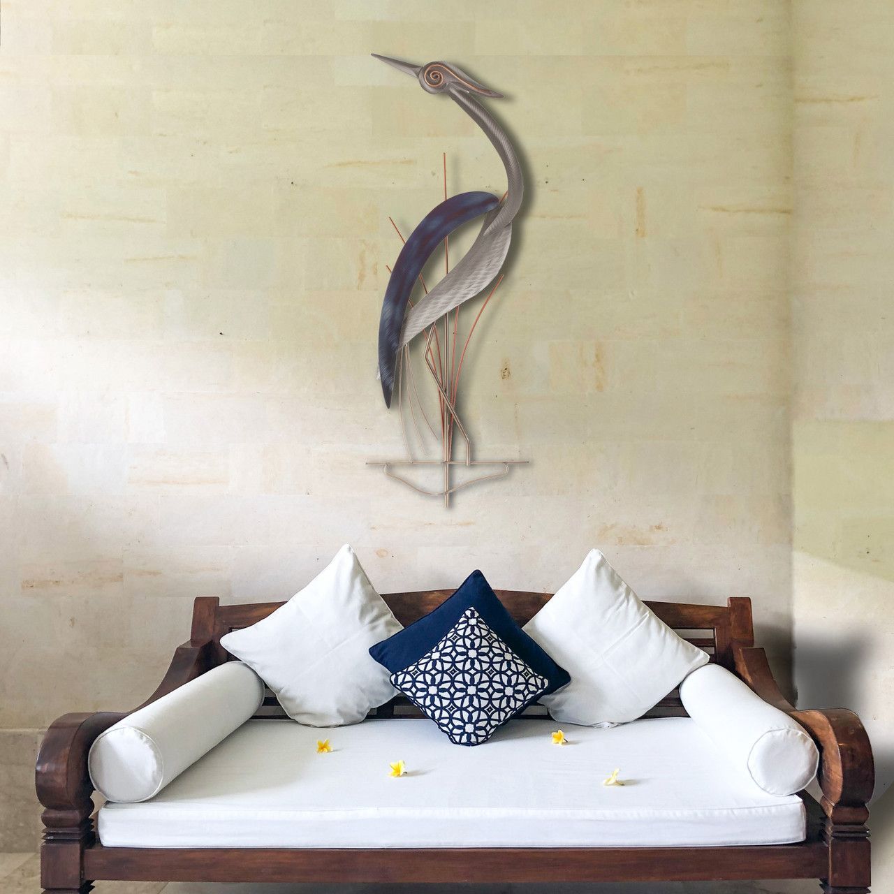 Elegant Heron Face Left Metal Wall Art