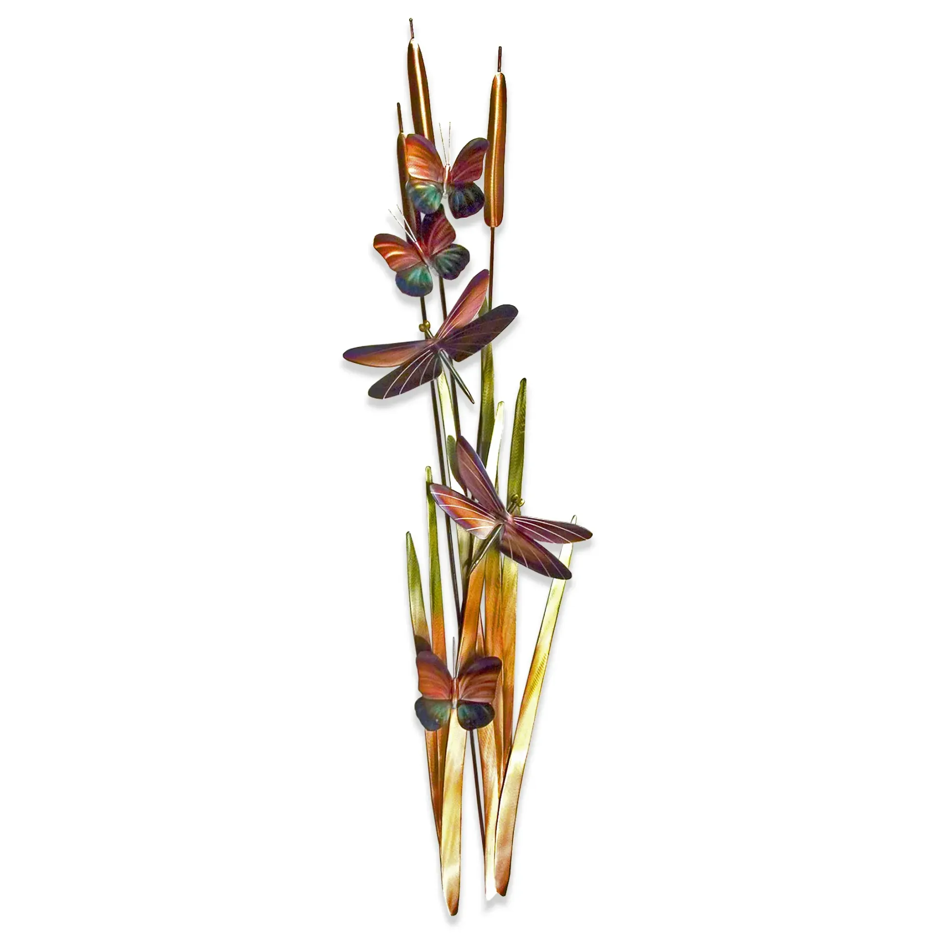 Dragonflies & Cattails Large Stainless Steel Metal Wall Art