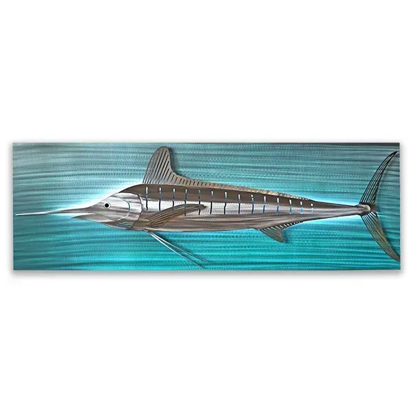 Marlin Lit on Rectangle Stainless Steel Wall Art