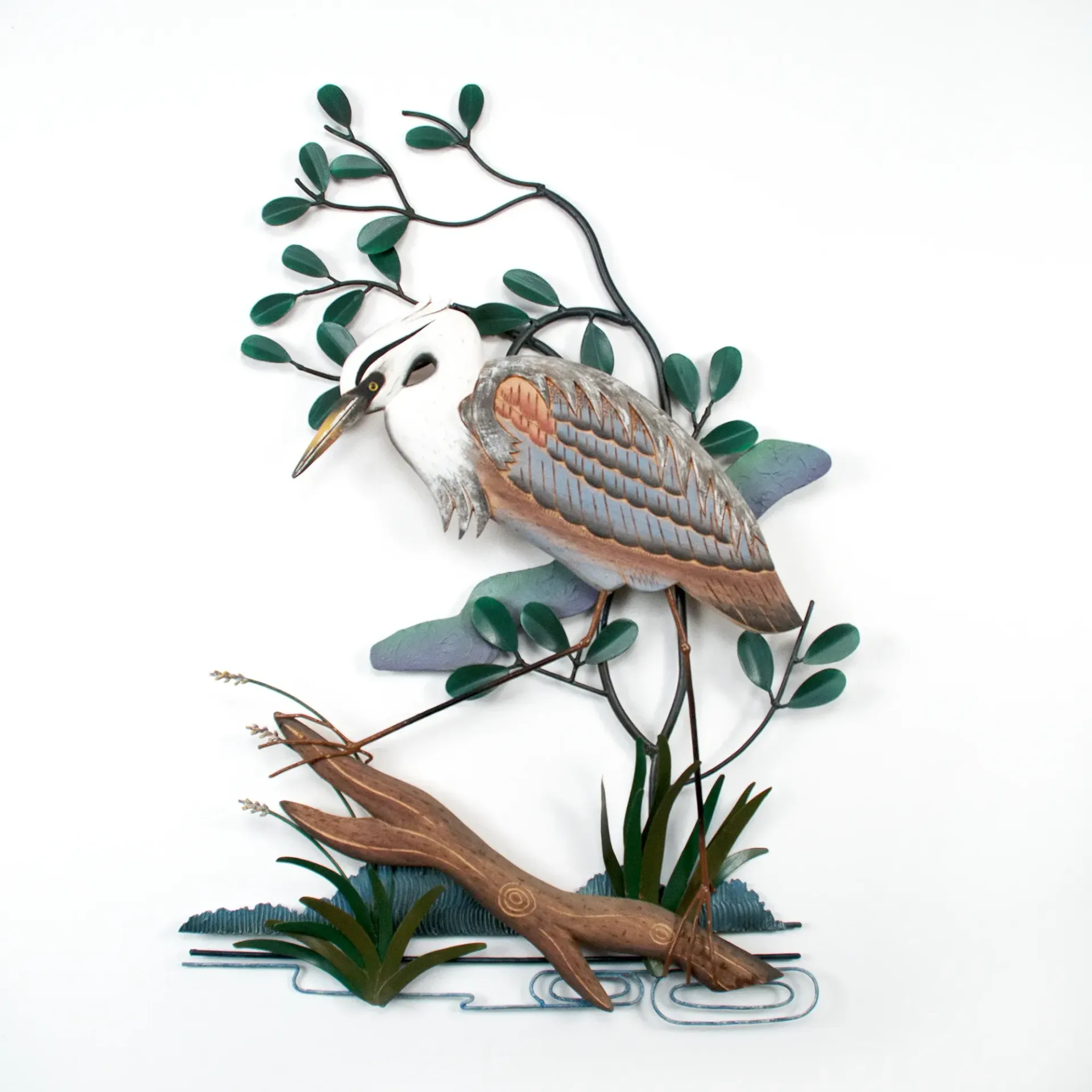 Blue Heron Face Left Metal/Wood Wall Art