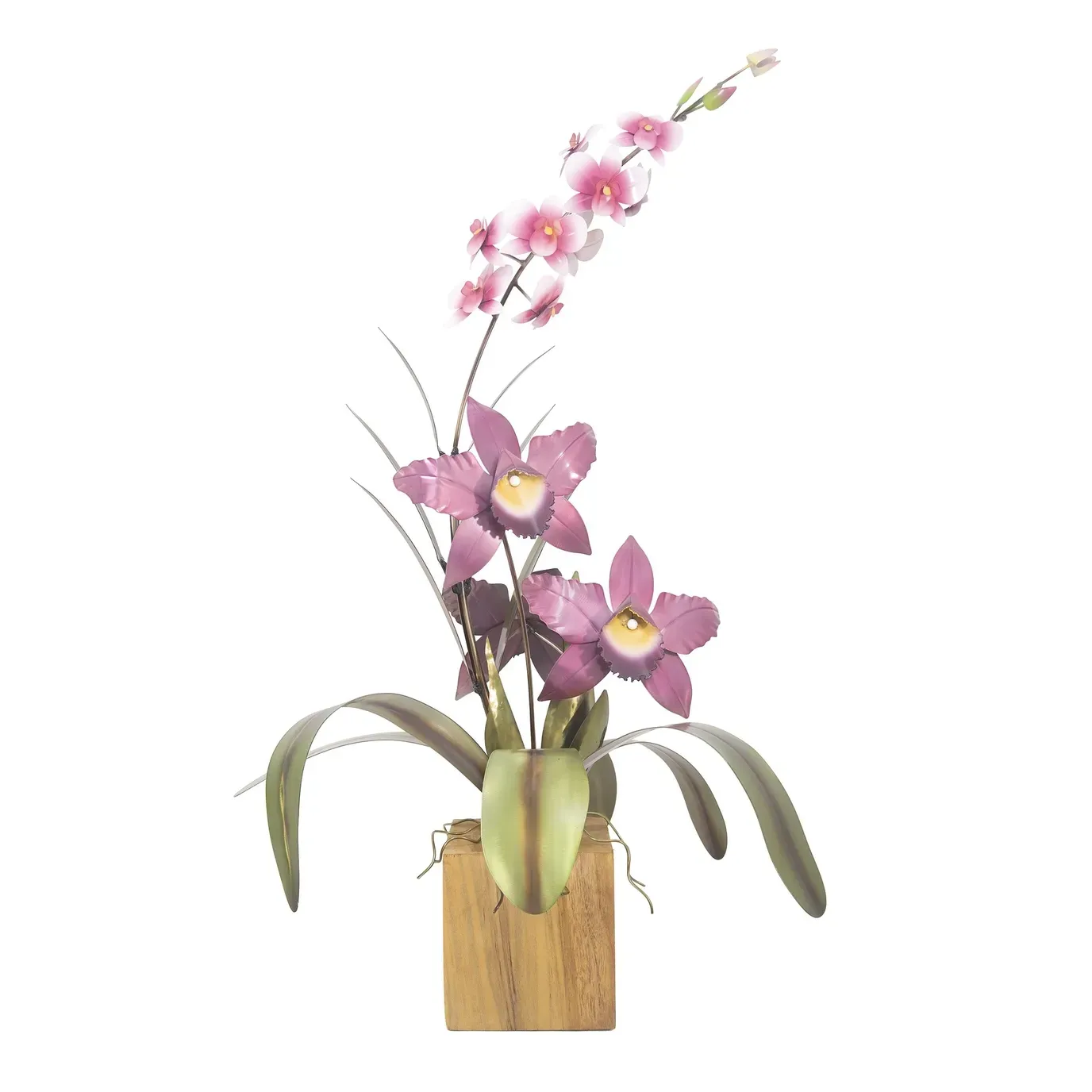 Cattleya/Dendrobium Orchid on Teak Base Tabletop