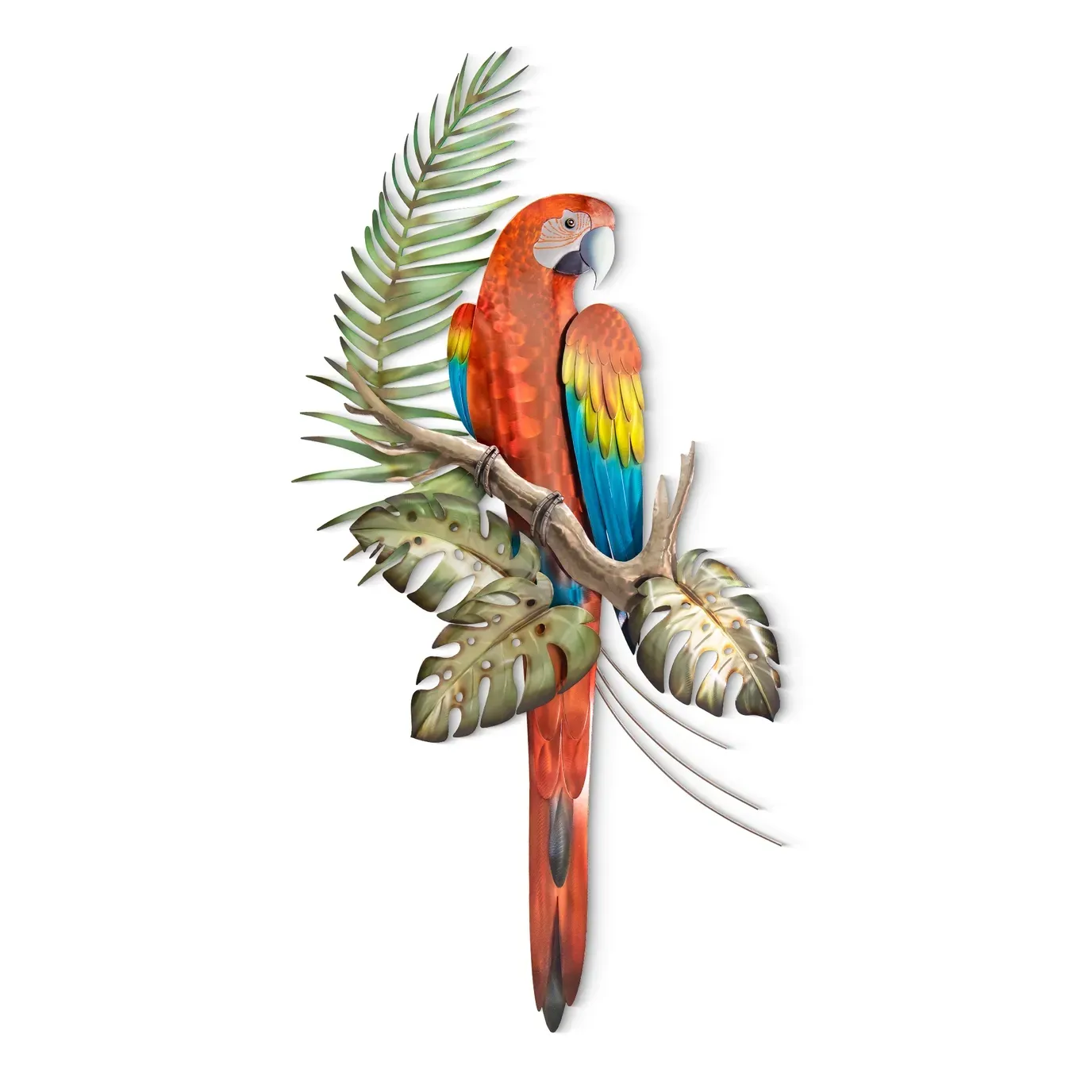 Macaw on Branch Stainless Steel Metal Wall Art