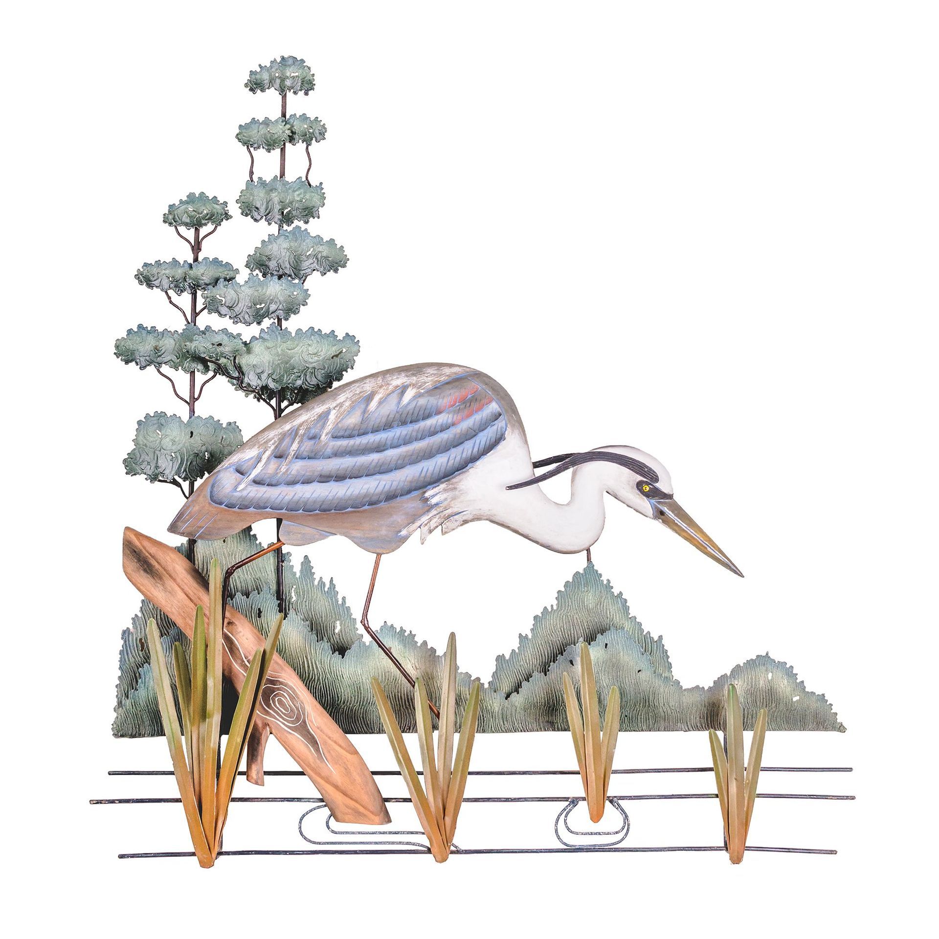 Stalking Great Blue Heron Metal/Wood Wall Art