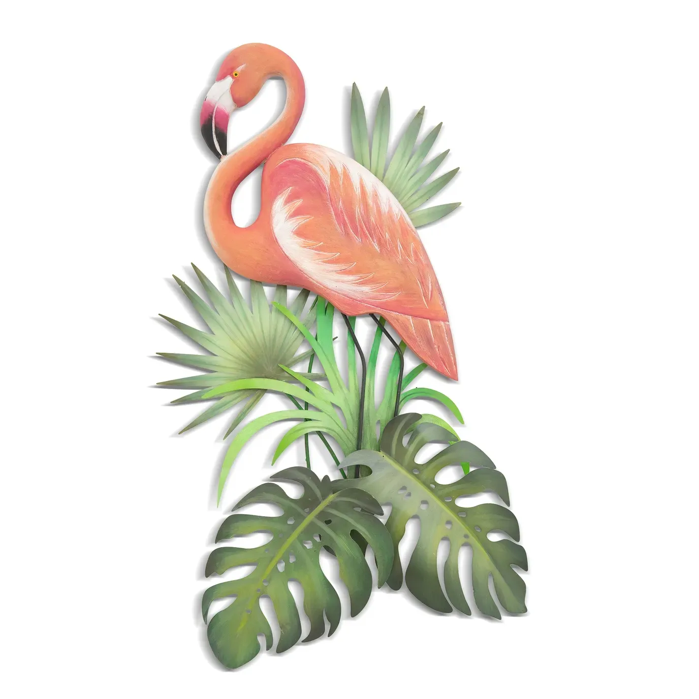 Flamingo In Tropical Foliage Metal/Wood Wall Art