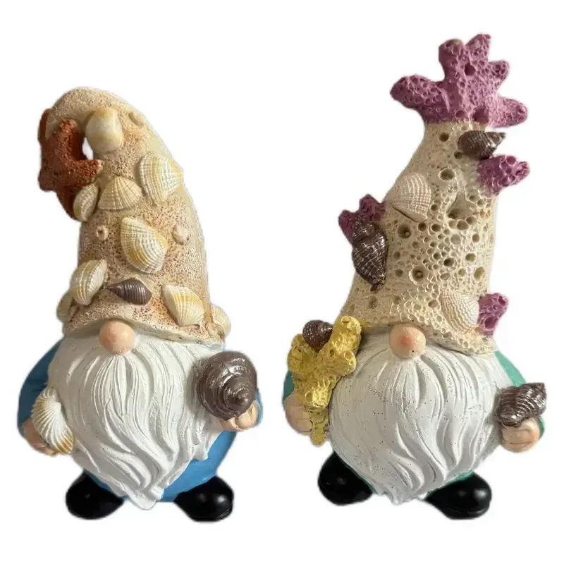 Beach Garden Gnomes w/ Sand & Shell Hats CBHC 76267