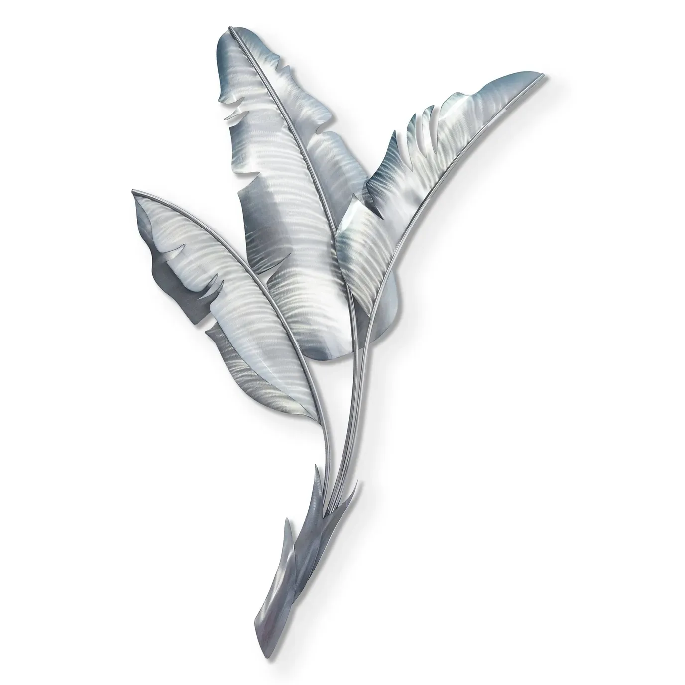 Banana Leaf Vertical Silver Tone Face Right Stainless Steel Metal Wall Art