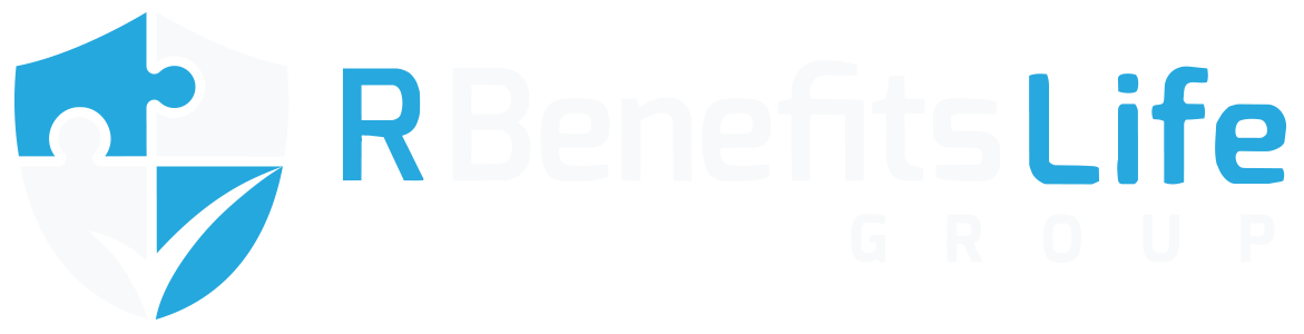 R Benefits Life logo with blue shield icon and light blue text