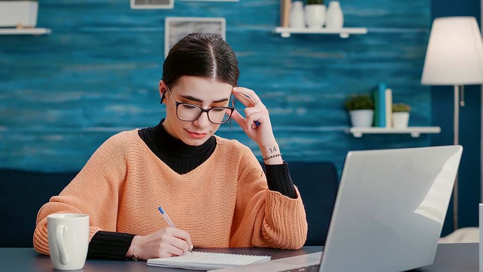 Woman taking online class