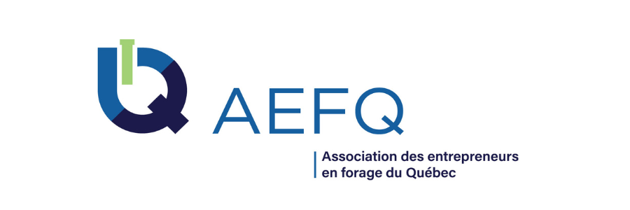 Logo de l'AEFQ (Association des entrepreneurs en forage du Québec) avec un graphisme et un texte bleus et verts.