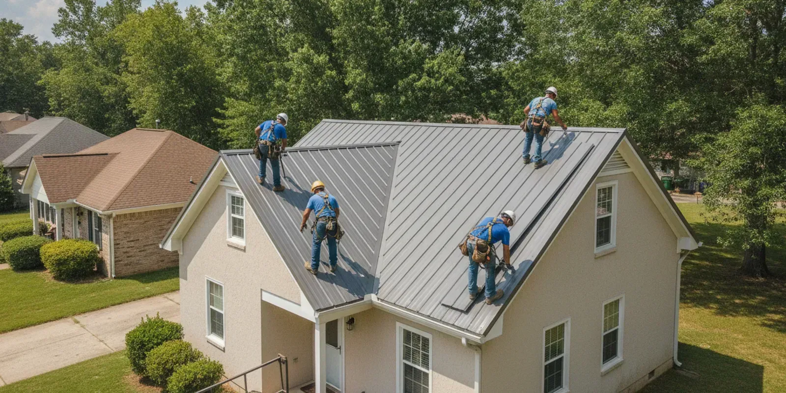 Metal roofing panels being installed on a Georgia home