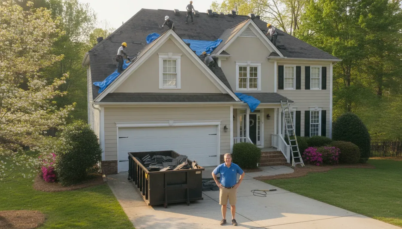 Georgia homeowner planning a roof replacement with a professional roofing crew