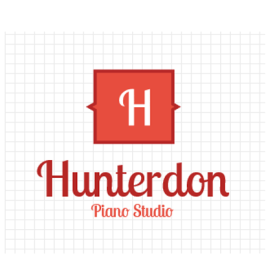 Logo for Hunterdon Piano Studio: red square with white "H" above "Hunterdon" in cursive.