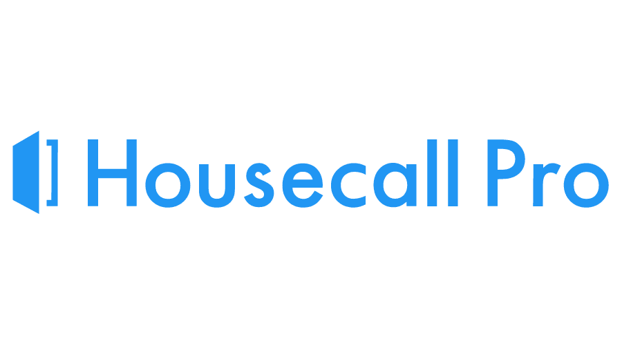 Housecall Pro logo in blue, with a stylized speaker icon. The text is in a sans-serif font.