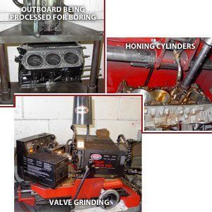 Outboard being Processed for boring, Honing cylinders, Valve grinding