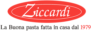Logo for Ziccardi pasta; white text on a red oval,