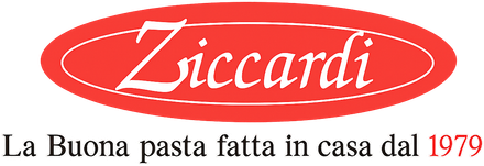 Logo for Ziccardi pasta; white text on a red oval,