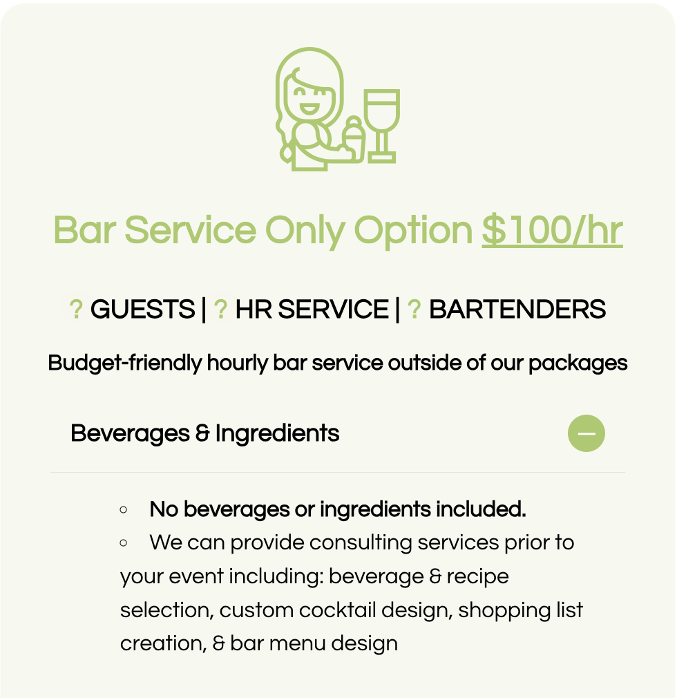 Bar Service Only option