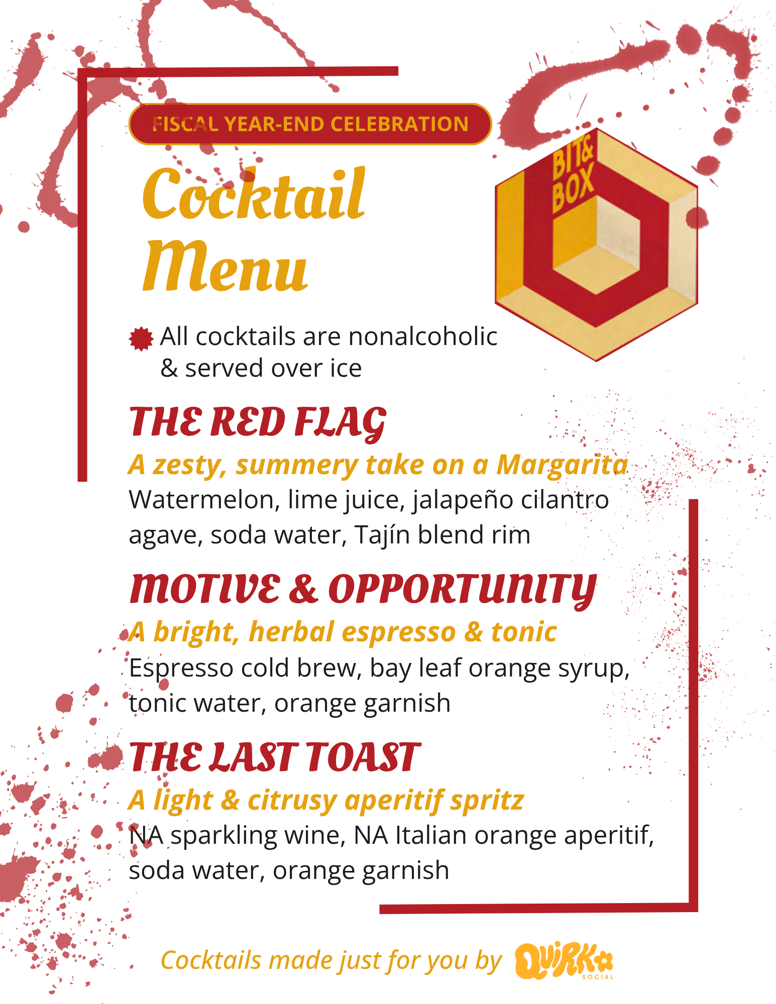 Murder Mystery Mocktail Office Party Menu
