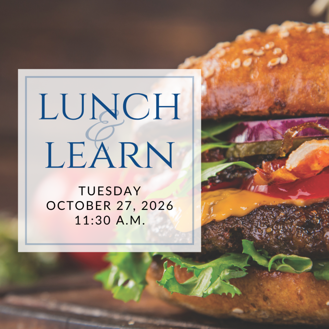 a plate of sandwiches on a table with the words lunch & learn on it